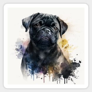 Black Pug Watercolour Style Painting Sticker